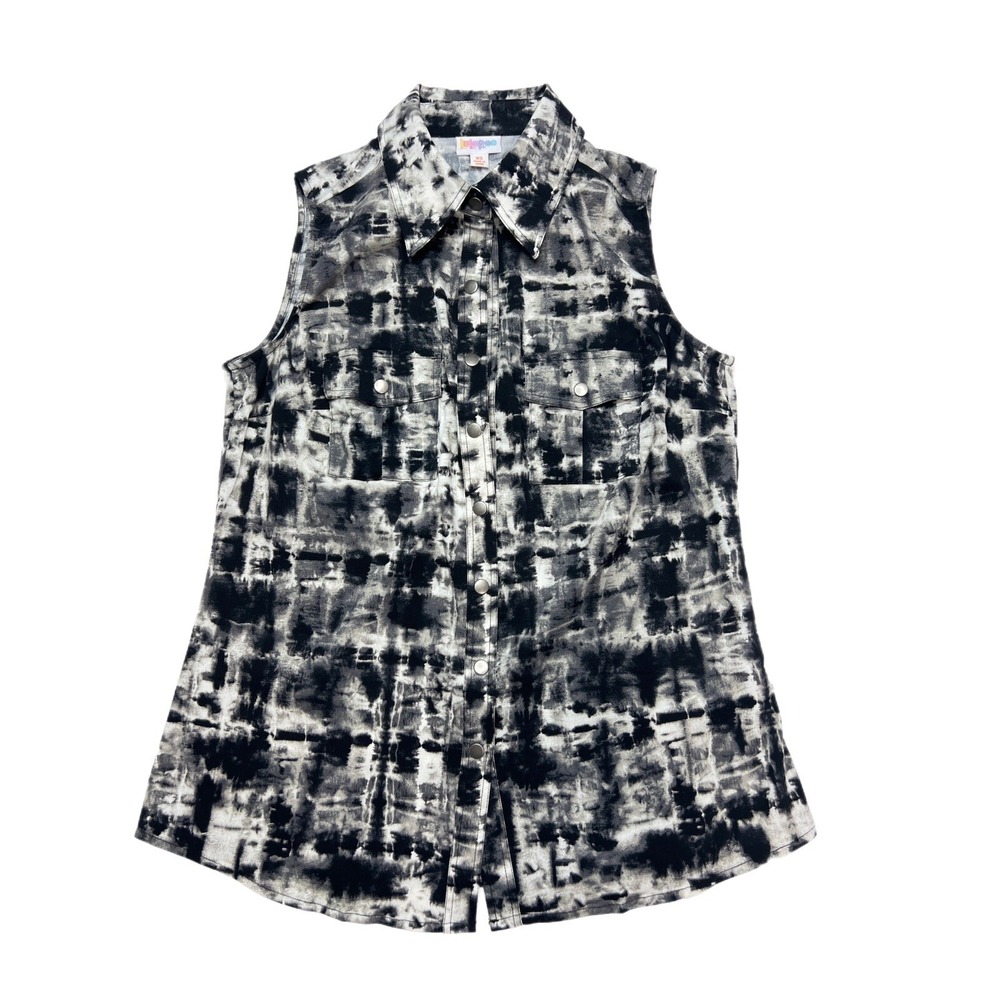 Xs LuLaRoe Roxanne Snap Button Top Black White Tie Dye Fits 2/4